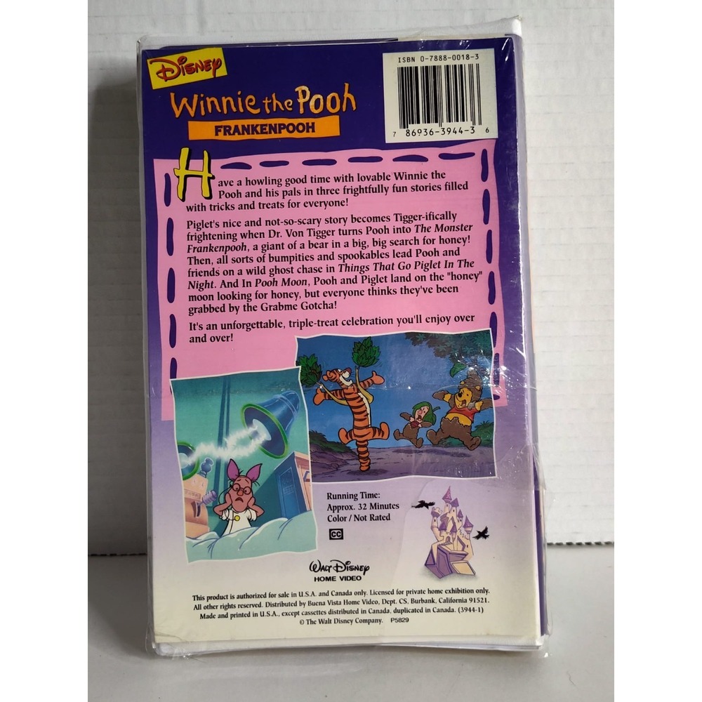 NEW SEALED WINNIE THE POOH FRANKENPOOH VHS TAPE W/ 4 FACE MASKS PACKAGING RIPPED - Picture 2 of 4